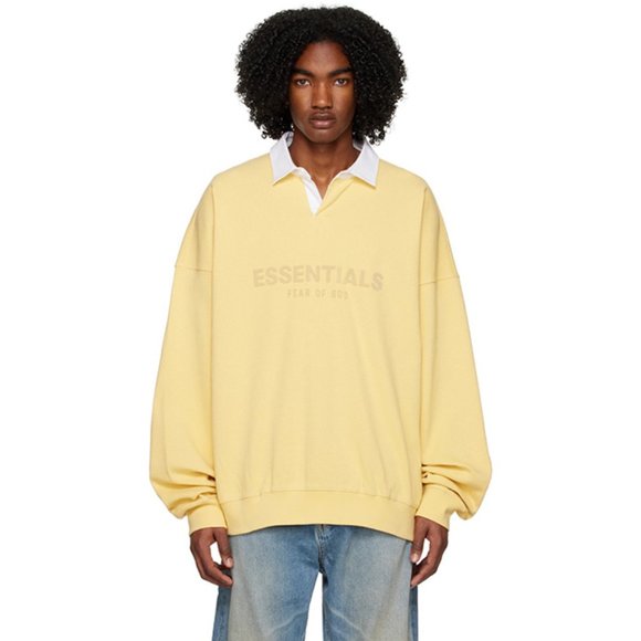 Fear Of God Essentials Waffle Henley Rugby Polo Fog Yellow  